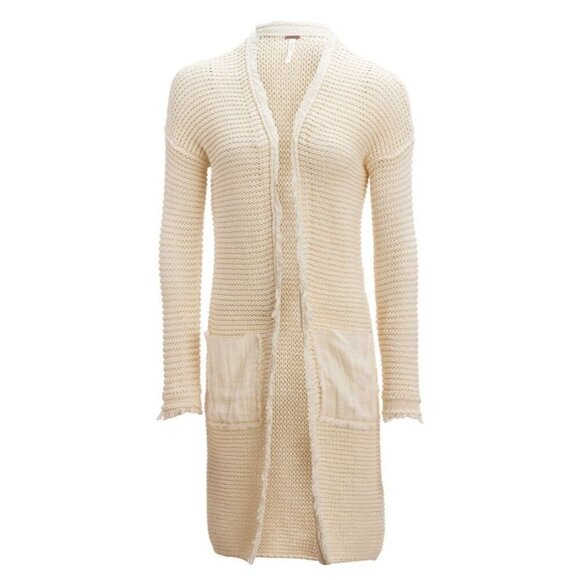 Free People Sweaters - 💙 Free People Woodstock Long Line Knit Cotton Cardigan Size S/M Warm Cozy Boho